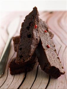 A few slices of chocolate cake with berries