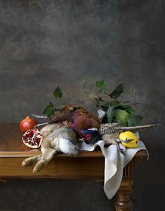 Autumnal hunting still life with game, fruit & vegetables