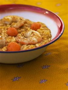 Prawn risotto with melon balls