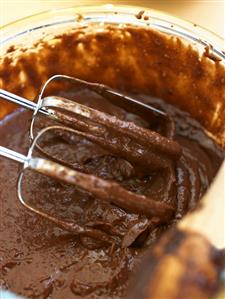 Chocolate cake mixture in a mixing bowl