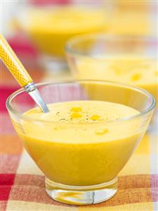 Sweetcorn soup in glass bowls