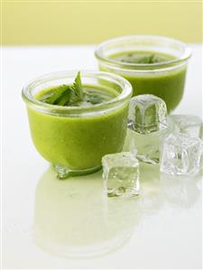 Two glasses of cold lettuce & cucumber soup with coriander