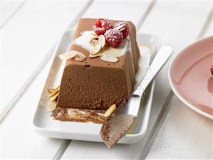 Chocolate marquise with raspberries