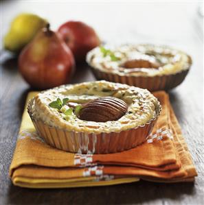 Two cheese and pear puff pastry tarts