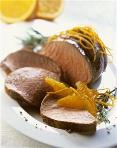 Roast venison with orange segments