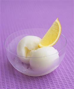 Lemon sorbet with grappa and wedge of lemon