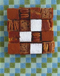 Cubes of banana bread with pecans