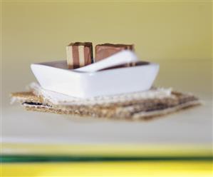 Layered Viennese nougat in a small dish