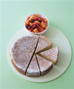 Olive oil and Sauternes cake with melon and grape salad