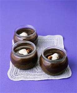 Three glasses of cinnamon chocolate cream