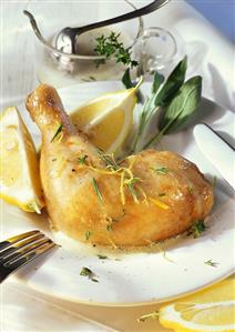 Chicken leg with lemon and herbs