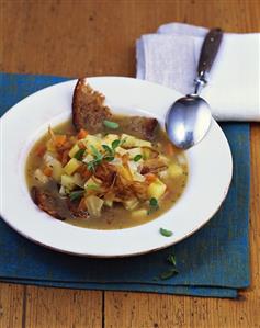 Holledau bread stew with vegetables and onions, Bavaria