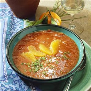 Spicy tomato soup with fruit