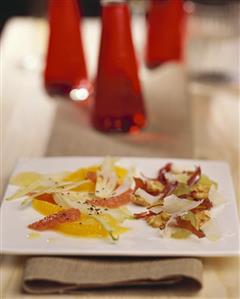 Orange & fennel salad and grape & prosciutto salad