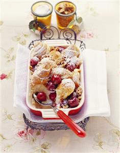 Cherry pudding made with croissants