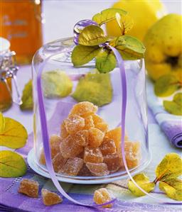 Quittenbrot (quince jelly sweets) under glass dome