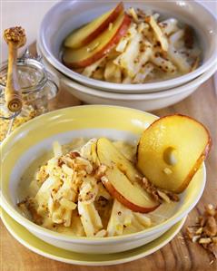 Celeriac with mustard, fried apple rings and walnuts