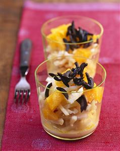 Celery and orange salad with black olives