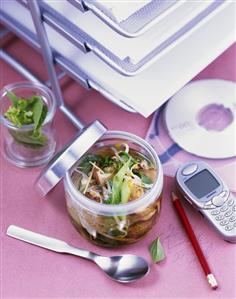 Glass noodle soup with shiitake mushrooms for the office