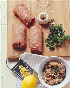 Fresh veal roulades with herbs and stuffing