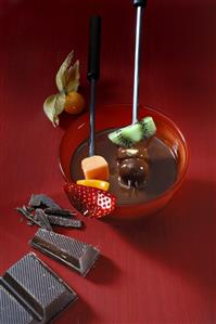 Skewered fruit for a chocolate fondue