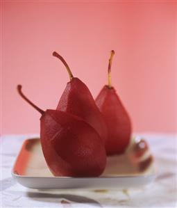 Pears poached in red wine