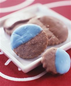 Chocolate biscuits with blue icing