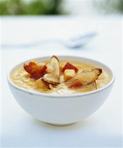 Sweet potato soup with asparagus crisps and Parma ham