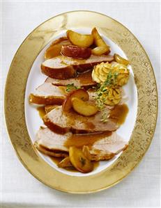 Burgundy ham with apple and thyme sauce