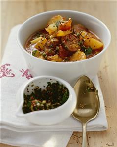 Potato and sausage goulash with gremolata