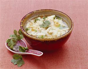 Sea bass soup with coriander leaves