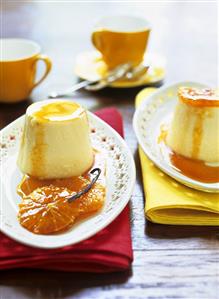 Set custard with orange compote