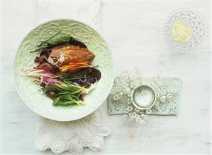 Beetroot salad with duck breast, figs and horseradish