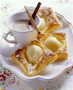 Puff pastry pear slices, with cinnamon sabayon