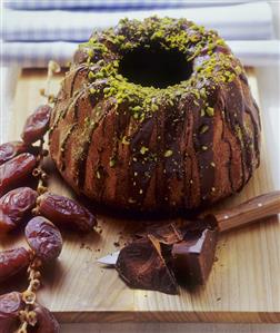 Chocolate cake with dates and pistachios