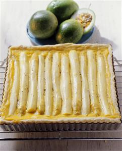 Asparagus and passion fruit tart