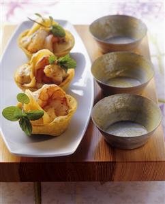 Prawn and mango tarts with lime mustard sauce