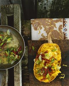 Spaghetti squash with lime butter and dried tomatoes