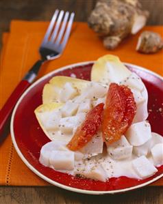 Jerusalem artichoke & chicory salad with orange cream dressing