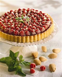 Raspberry flan with almonds