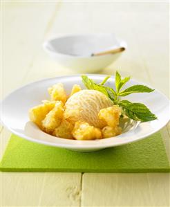 Baked pineapple with honey and ice cream (Thailand)