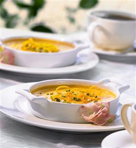 Baked honey and orange custard with pistachios