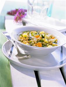 A bowl of chard, green spelt and potato stew