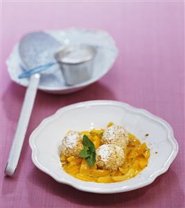 Curd cheese dumplings with marinated apricots