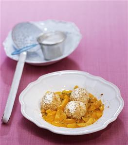 Curd cheese dumplings with marinated apricots