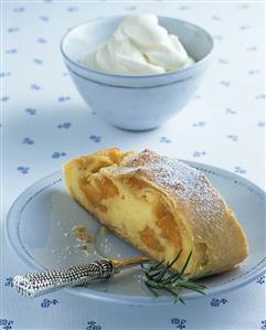 Apricot strudel with cream