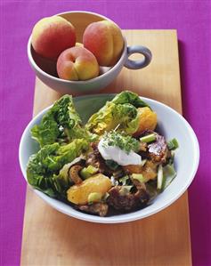 Lamb and apricots on lettuce