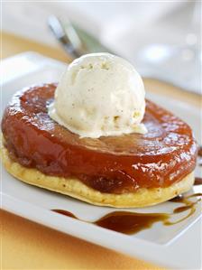 Tarte Tatin with a scoop of vanilla ice cream