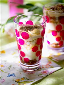 Tiramisu with fruit in glasses