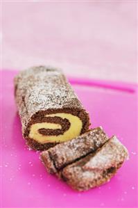 Chocolate Swiss roll with buttercream filling